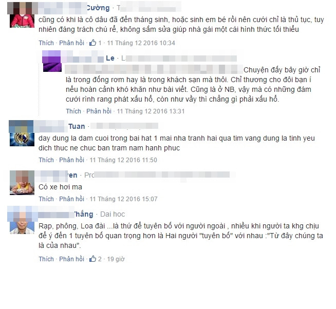 Loạt ảnh được lan truyền kèm theo câu chuyện "một túp lều tranh, hai trái tim vàng" khiến nhiều bạn trẻ tin rằng giữa đời sống đề cao giá trị vật chất như ngày nay vẫn có những đám cưới "tối giản" và những mối tình không màng gia thế, của cải... Nhìn khung cảnh căn nhà mái ngói cũ kỹ được mô tả là nhà chú rể, nhiều dân mạng còn băn khoăn, thắc mắc về lý do vì sao chàng trai đó "vẫn lấy được vợ" và vì sao cô dâu xinh đẹp, trẻ trung lại đồng ý về một nhà chồng có vẻ nghèo khổ như vậy. Thậm chí có người còn bình phẩm, cho rằng do cặp đôi này "ăn cơm trước kẻng" nên mới chấp nhận tổ chức một đám cưới đơn sơ như vậy.