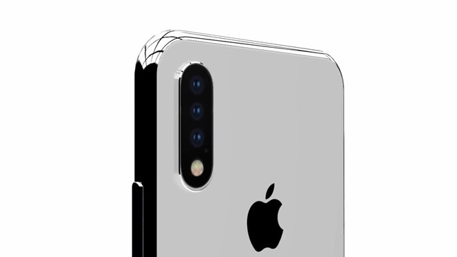 Mặt lưng của máy chứa cụm 3 camera được xếp theo chiều dọc.