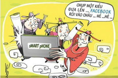 Trong ngày này, các nghệ sĩ lại cho ra đời những bức tranh biếm họa mà nhân vật chính là ông Công, ông Táo.