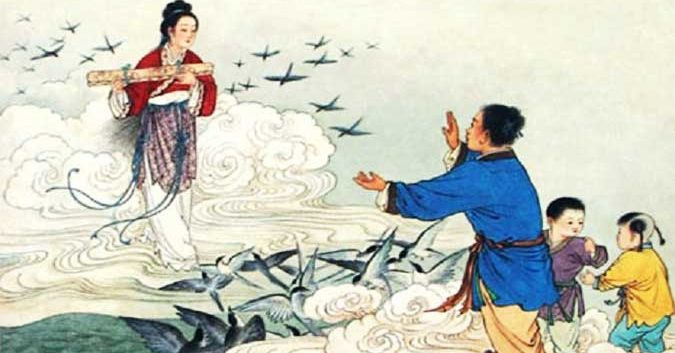 Thấy vậy, Ngưu Lang làm theo lời chỉ dẫn của vị thần trên. Ngọc Hoàng và Hoàng Hậu đã hóa phép khiến trời nổi giông bão, gây ra một trận lụt rất lớn. Khi bão tan, vợ chồng Ngưu Lang - Chức Nữ bỗng phát hiện ra hai người bị chia cách bởi hai bờ sông Ngân. Vị thần bò không thể bay qua con sông đó để giúp họ đoàn tụ. Cảm động trước mối tình của hai người, một triệu con chim từ khắp nơi bay đến ghép thành một cây cầu đặc biệt giúp Ngưu Lang có thể đi bộ sang bờ bên kia gặp Chức Nữ. Mặc dù được đàn chim giúp đỡ nhưng Ngọc Hoàng vẫn chia cắt được đôi uyên ương.