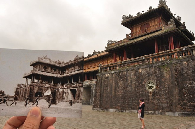 Quân giải phóng tiến vào Huế năm 1968 và hình ảnh du khách tới tham quan ngày nay.
