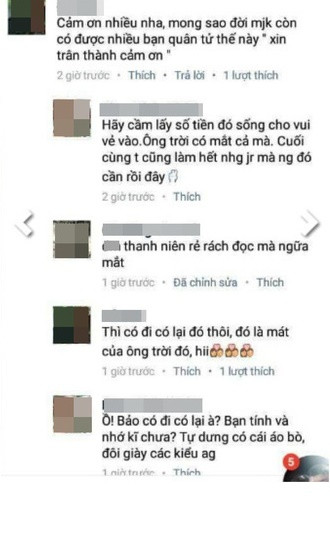 Câu chuyện của K.K.K và những phản ứng của nam thanh niên người yêu cũ không chỉ khiến nhiều dân mạng nực cười mà còn cho đây chẳng khác nào một câu "chuyện lạ có thật", một "tấm bi hài kịch giữa đời thường". Một số fanpage về giới trẻ, tình yêu cũng chia sẻ lại những status, bài đăng của K.K.K kèm theo lời nhắn nhủ gửi tới những cô gái trẻ, đặc biệt là các bạn sinh viên nên chọn lựa kỹ lưỡng người mà mình có ý định dành trao tình cảm, tránh trường hợp bị "đào mỏ" mà vẫn phải ngậm đắng chi thêm tiền trả lại tình phí.