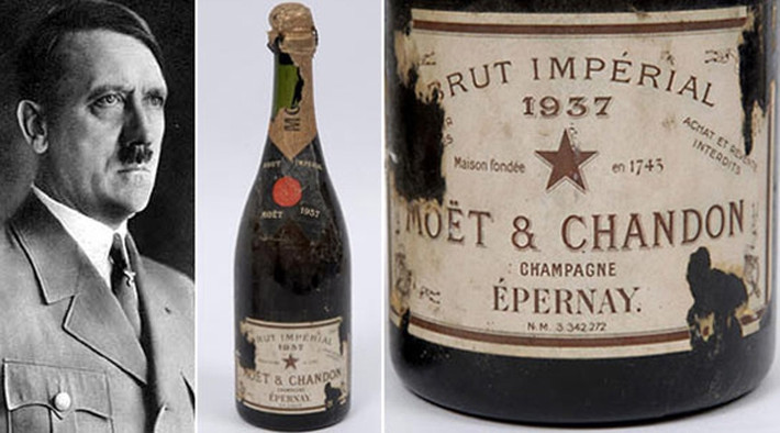 Chai rượu sâm panh nổi tiếng thương hiệu Moët & Chandon, được lấy từ dinh thự cá nhân của Hitler tại Munich. Chai rượu sâm panh có giá 2.271 USD.