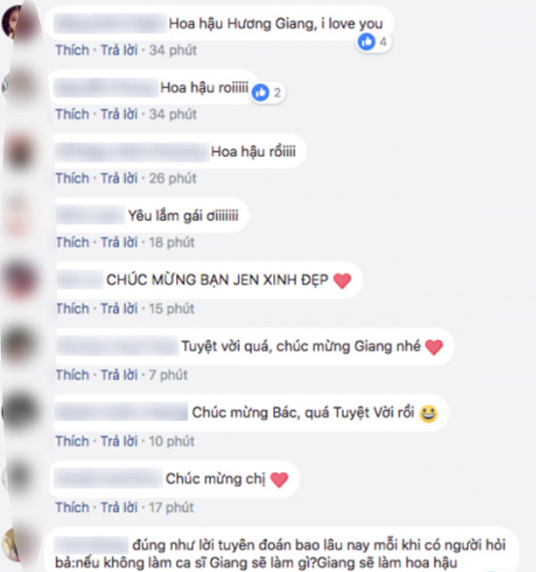 Người hâm mộ rần rần gửi lời chúc mừng đến Hoa hậu Nguyễn Hương Giang.