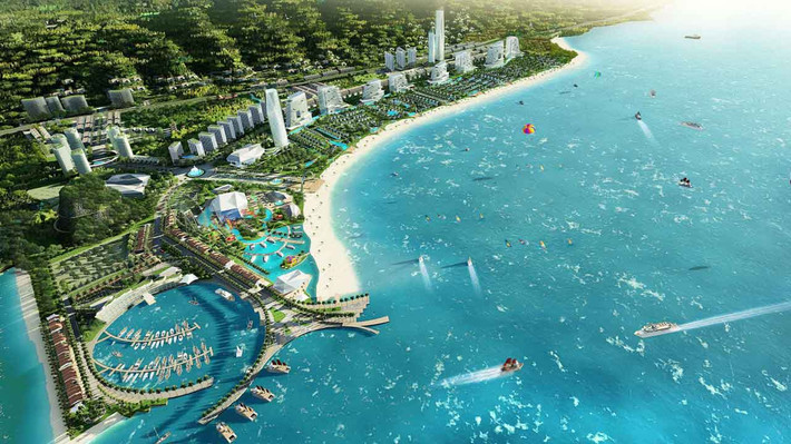 Cũng ở huyện Vân Đồn Quảng Ninh), dự án tổ hợp du lịch nghỉ dưỡng Sonasea Vân Đồn Harbor City tại xã Hạ Long do CEO Group làm chủ đầu tư. Dự án có quy mô 358,3ha, bãi tắm trải dài 2,2km. (Ảnh: vpq.vn).