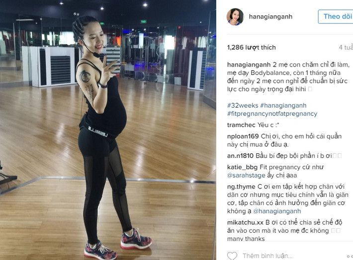 Nhờ tập luyện thường xuyên giúp Hana Giang Anh duy trì được vóc dáng săn chắc và một sức khỏe ổn định, đó cũng là công đoạn chuẩn bị tốt cho phụ nữ trước khi lên bàn sinh.