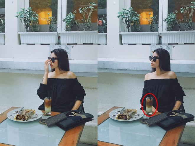 Cùng là một ly nước thế nhưng trong bức ảnh phía bên phải ly nước lại phình to ra một cách khó hiểu.