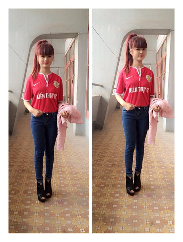 Hằng Mun đang theo học ngành y tá, điều dưỡng tại trường Đại học Yersin, Đà Lạt. Trong lần về quê Hải Phòng, cô bạn đến xem trận bóng đá V.League trên sân Lạch Tray và cổ vũ hết mình cho đội nhà.