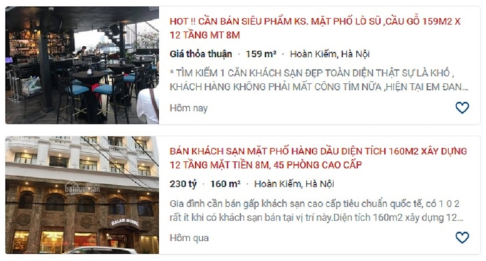 Tràn ngập thông tin rao bán khách sạn ở phố cổ Hà Nội trên các sàn môi giới bất động sản.