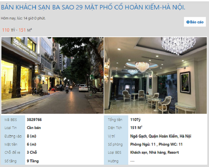Khá nhiều khách sạn ở phố cổ Hà Nội đang được rao bán trên các trang quả cáo nhà đất.