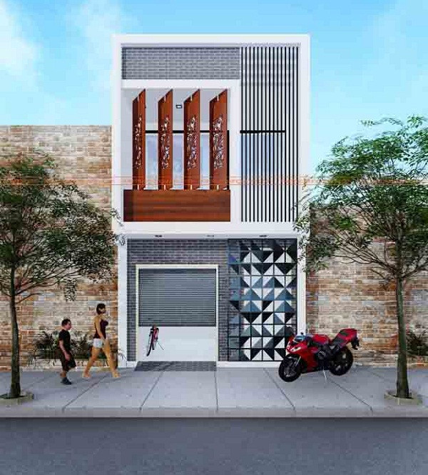 Ngôi nhà sử dụng cửa cuốn, những hình mẫu trang trí bắt mặt ngoài mặt tiền.