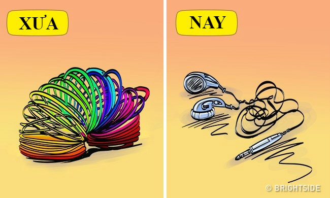 Họa sĩ Sergey Raskovalov cho rằng "nỗi ác mộng" của trẻ em ngày xưa là dây nịt bị rối, còn bây giờ không gì kinh khủng với những đứa trẻ hơn là không thể gỡ tai nghe.