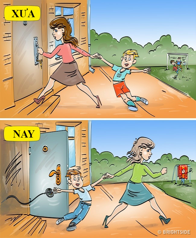Ngày xưa, con ham chơi bên ngoài quên giờ giấc khiến mẹ phải vất vả đi tìm. Ngược lại, bây giờ con vùi đầu vào máy tính suốt ngày khiến mẹ phải kéo ra ngoài.