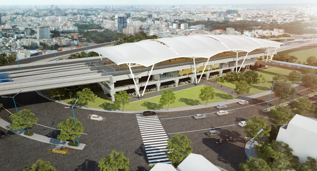 Phối cảnh nhà ga Tân Cảng thuộc tuyến Metro số 1 có mái che lớn nhất Việt Nam.