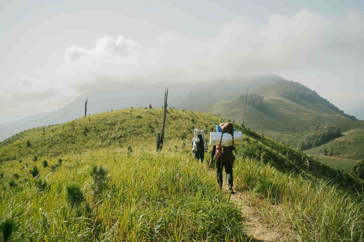 Du khách thường kết hợp khám phá đồi cỏ Phước Bình trên cung đường trekking Bidoup – Tà Giang đi qua ba tỉnh Lâm Đồng, Ninh Thuận, Khánh Hòa. Ảnh: DucHieu Media