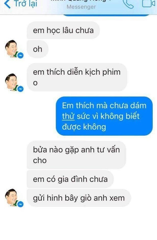 Minh béo khá chủ động trong việc dò hỏi thông tin và mong muốn gặp gỡ chàng trai này.