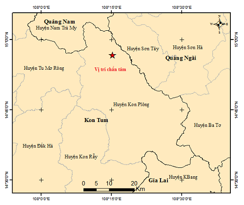 Cùng ngày hôm nay, 25/3, cũng đã xảy ra 2 trận động đất tại Kon Plong, Kon Tum. Theo các chuyên gia, động đất xảy ra ở Hà Nội và một số địa phương thời điểm này chưa đến mức cảnh báo rủi ro. Tuy nhiên, người dân cần trang bị những kỹ năng khi xảy ra động đất.