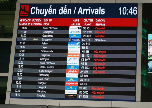 Sáng nay, các chuyến bay về từ các vùng dịch COVID-19 ở Châu Âu và ASEAN bị hủy chuyến. Các chuyến nội địa vẫn hoạt động bình thường.