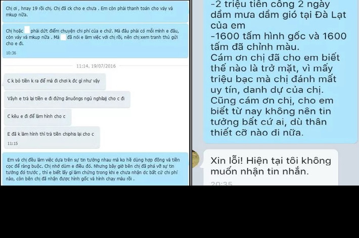 Ảnh chụp đoạn chat giữa Hồng Vy và chị H, cho thấy nhiều câu nói rất vô lý của vị khách từng rất thân thiết với Hồng Vy. Ảnh trong bài: Nhân vật cung cấp.