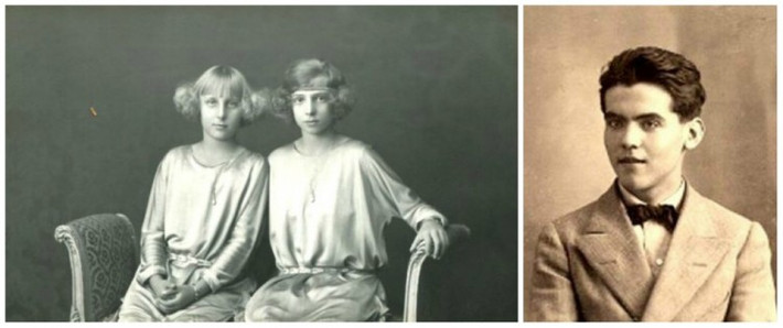 Bức ảnh nhà thơ nổi tiếng Tây Ban Nha Federico García Lorca (phải) khi 16 tuổi và 2 bé gái Maria-Christina và Beatrice.