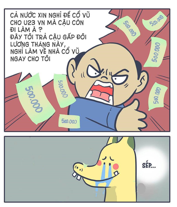 Bạn có ganh tỵ với "sếp nhà người ta"? Nhiều công ty đã quyết định cho nhân viên nghỉ làm để cổ vũ cho đội tuyển U23 Việt Nam trong trận bán kết với U23 Qatar diễn ra vào chiều 23/1. Thậm chí, một số nơi còn treo thưởng cho nhân viên nếu đội nhà chiến thắng. Ảnh: Thăng Fly.