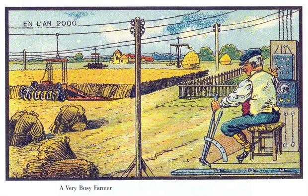 Một nông dân bận rộn. Một điều thú vị ở đây là các thiết bị cơ khí đều chạy bằng điện và do đó kết nối với các đường dây điện.