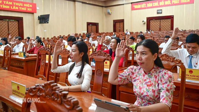 Đại biểu HĐND tỉnh biểu quyết thông qua dự thảo nghị quyết. kg2.jpg