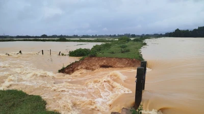 Mưa xối xả ở Hà Tĩnh, đê đập Hà bị vỡ