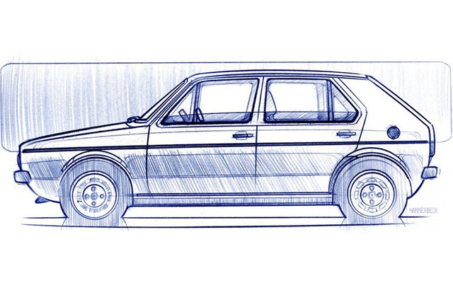 Bản phác thảo thiết kế Volkswagen Golf I. Giorgetto Giugiaro - bậc thầy của những đường thẳng đã định hình tỷ lệ vàng ngay từ giai đoạn đầu. 3-7589.jpg
