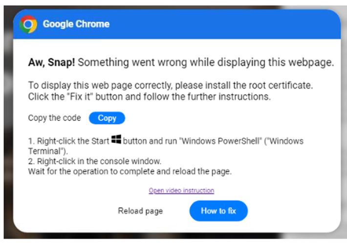 Lừa đảo ClickFix: Nạn nhân bị lừa đưa ra các giải pháp kỹ thuật giả mạo, sau đó bị dụ dỗ sao chép và dán mã độc vào hệ thống. Trên ảnh là hình thức một mã độc được làm thành hướng dẫn yêu cầu người dùng tự khởi chạy thông qua cửa sổ câu lệnh Windows Terminal.