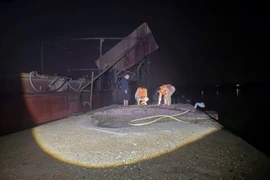 Bắt giữ 2 phương tiện khai thác cát trái phép trên sông Cầu ở Hà Nội