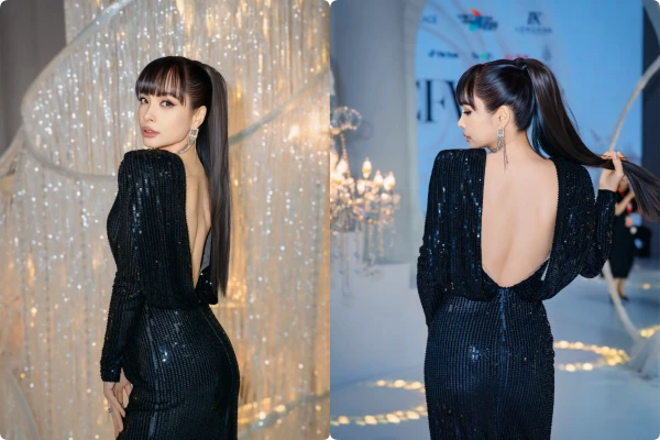 Cựu mẫu Thuý Hạnh khoe trọn tấm lưng trần khi dự sự kiện