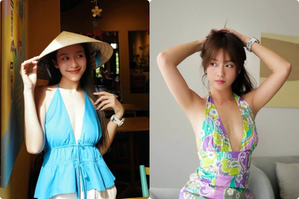 Khả Ngân diện áo yếm khoét sâu khoe thềm ngực gợi cảm