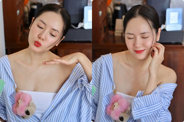 Phương Linh khoe cận làn da láng mịn "không tì vết" khi đến Quy Nhơn