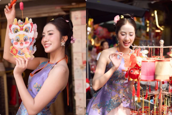 Hoa hậu Hà Trúc Linh khoe sắc trong bộ ảnh Trung thu trên phố Hàng Mã