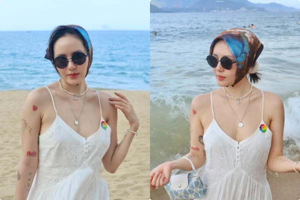 Phương Linh khoe thềm ngực gợi cảm trên bãi biển Nha Trang