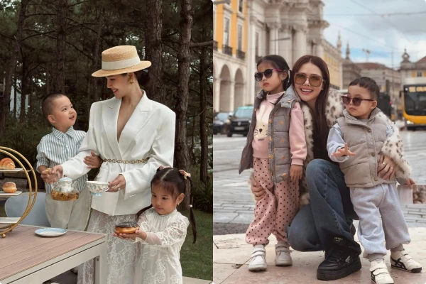 Phanh Lee diện đồ sành điệu cùng hai con như phim điện ảnh
