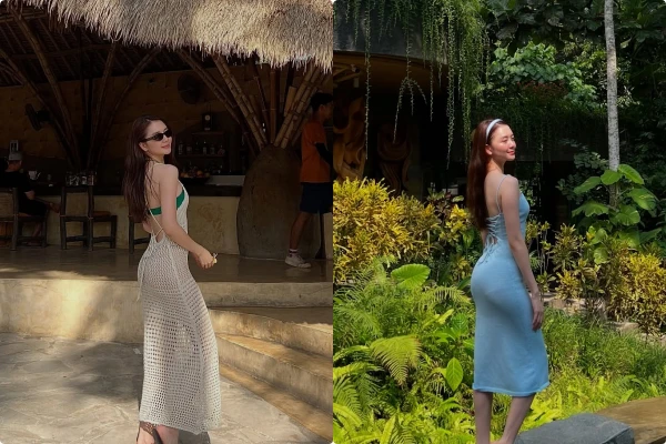 Thiều Bảo Trang diện bikini với váy lưới khoe dáng ở Bali