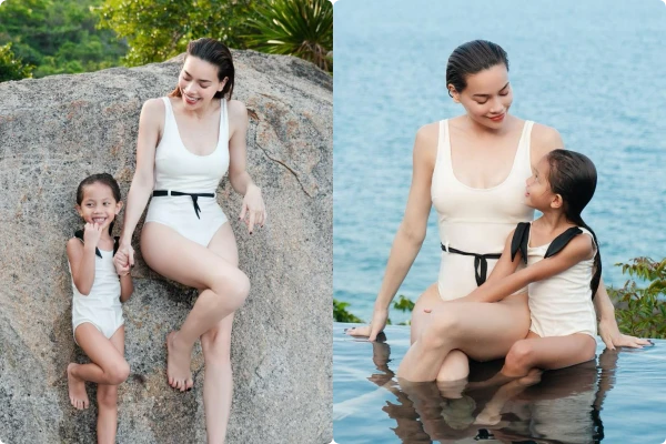 Hồ Ngọc Hà và con gái Lisa diện đồ bơi cùng khoe chân dài