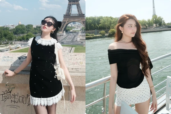 Con gái Quyền Linh thả dáng bên tháp Eiffel lần đầu đến Pháp