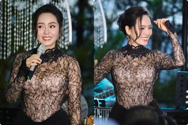 Ca sĩ Phương Linh khoe hông nảy nở khi diện váy xuyên thấu