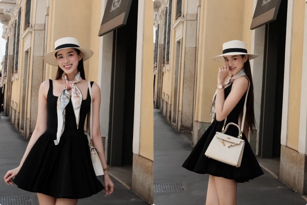 Đỗ Thị Hà khoe chân dài 1,11m khi diện váy ngắn dạo phố Milano