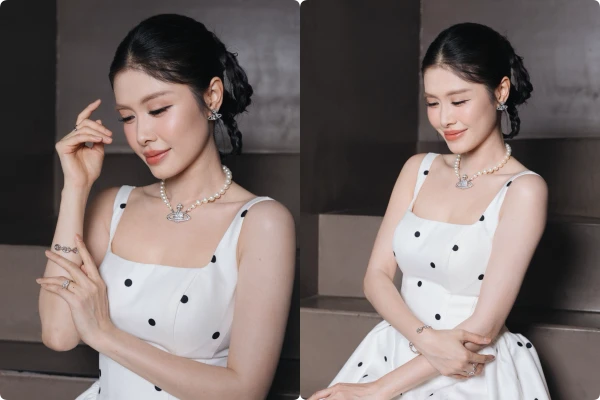 Vợ Đăng Khôi khoe nhan sắc mẹ 3 con với váy chấm bi