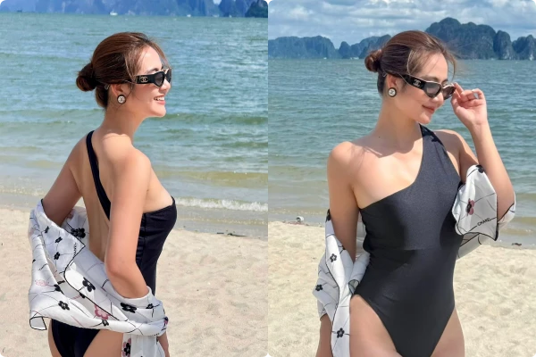 Huyền Lizzie tuổi 35 táo bạo với áo tắm khoét hông cao 