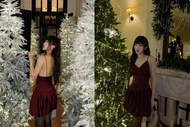 Diệu Nhi diện đầm đỏ hở lưng, gợi cảm đón Giáng sinh