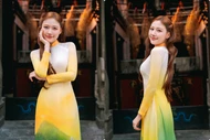 Huỳnh Uyển Ân khoe dáng mỏng trong tà áo dài sau giảm 10kg