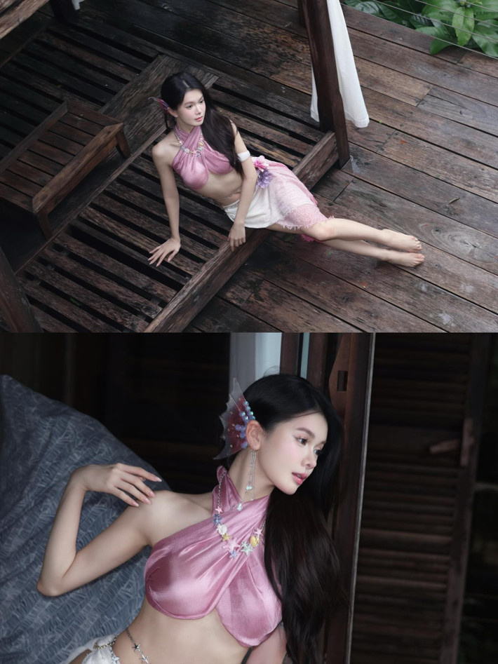 Đặc biệt, điểm nhấn của bộ trang phục là đôi tai tiên cá và những phụ kiện tóc cầu kỳ, giúp cô nàng toát lên vẻ đẹp thoát tục của một nữ thần biển cả.