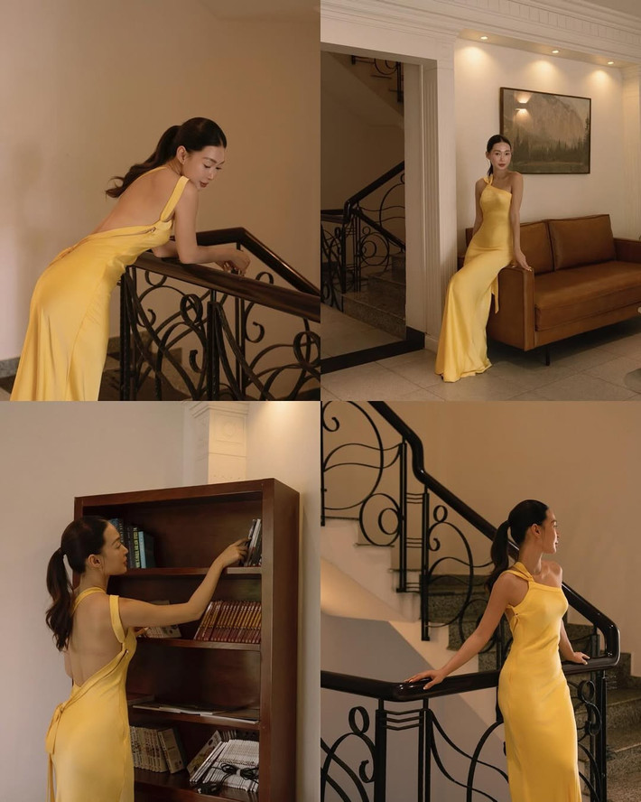 Cô nàng tạo dáng tự nhiên, có lúc quay lưng bước đi, có lúc tựa vào lan can suy tư, để lộ đường cong cuốn hút với thần thái sang chảnh ngút ngàn. (Ảnh: IGNV)