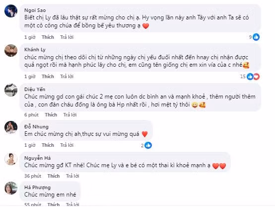Dòng trạng thái của Ly Kute nhanh chóng nhận về "cơn mưa" lời chúc mừng từ bạn bè, người thân và người hâm mộ. Đa số đều bày tỏ sự bất ngờ và hạnh phúc lây, chúc mẹ bầu giữ gìn sức khỏe. (Ảnh: FBNV)
