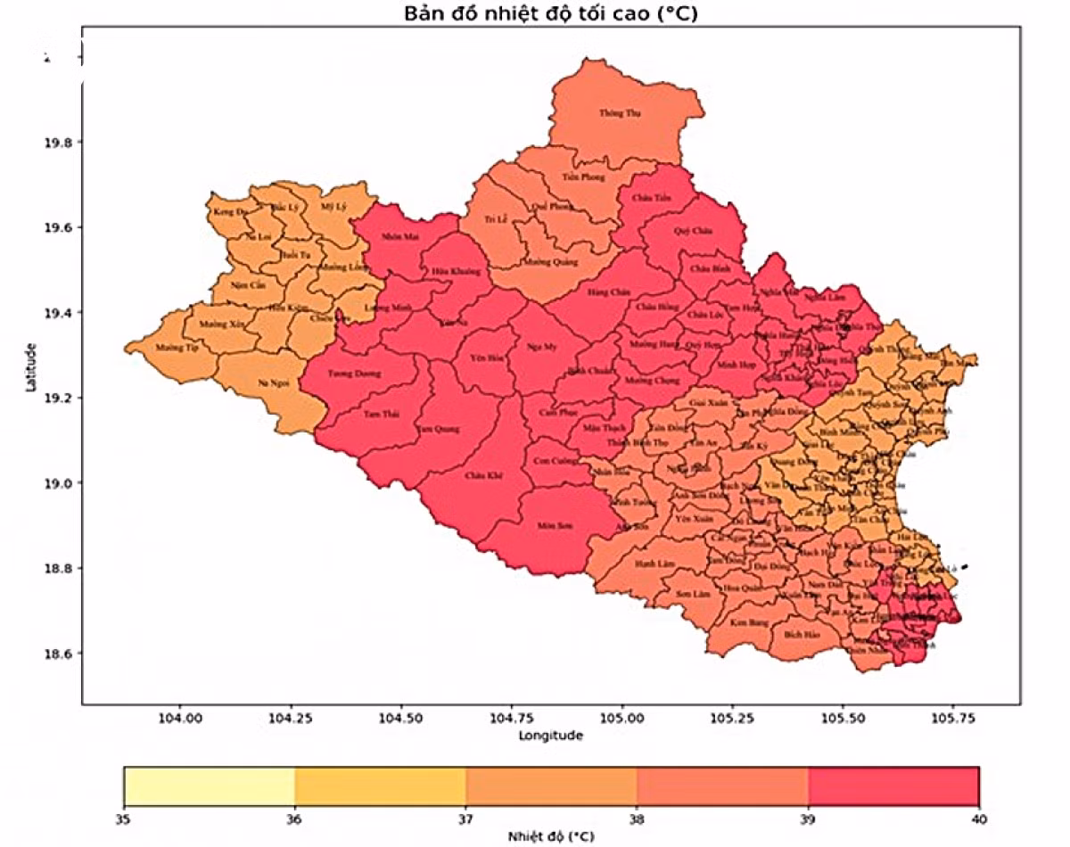 Bản đồ nhiệt tỉnh Nghệ An trong 24h tới.